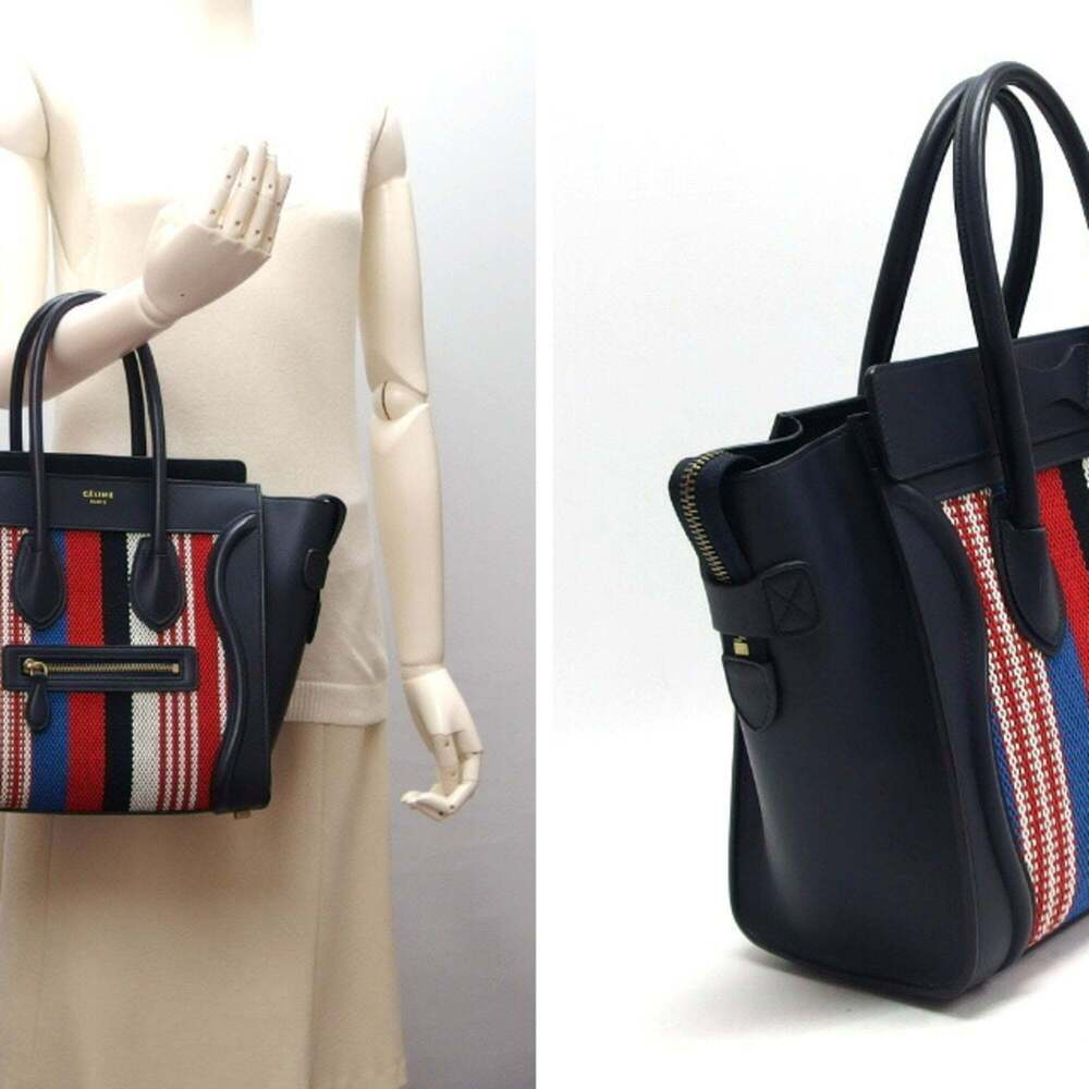 Celine Luggage Micro Shopper Striped Handbag Dark Navy - Picture 3 of 11